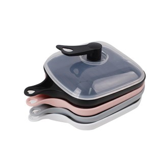 GGOOMIM Petique 單柄方形餐盤 黑色+白色+灰色+粉色 PP塑料 耐熱100°C, 4件組(各4個：餐盤 + 餐盤蓋), 1組