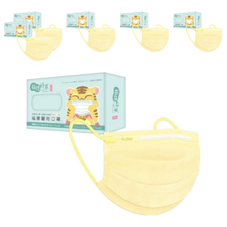 fuder 福德好罩 兒童平面醫療口罩 大童, 30片, 優雅黃, 6盒