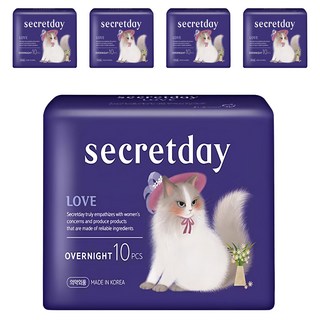 secretday 韓國原裝進口 Love系列 衛生棉 蝶翼, 5包, 10片, 夜用型(36cm)