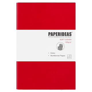 PAPERIDEAS A5 軟皮點陣筆記本, 188頁, 索引頁, 頁碼, 紅色, 1本