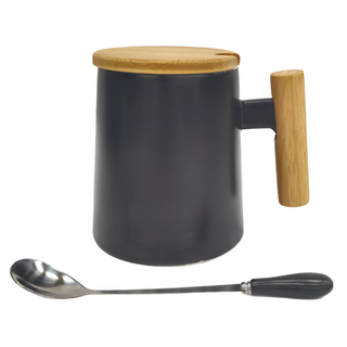 LifeHouse 木柄陶瓷馬克杯 情侶杯 禮盒款 黑色, 1個