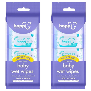 hoppi 嬰兒口手適用純水濕紙巾迷你包 適用於敏感肌膚 德國五星認證, 7張, 16包