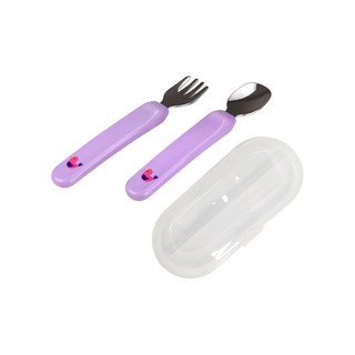 kidsme 嬰幼兒不鏽鋼餐具組, 湯匙 + 叉子 + 收納盒, 紫色, 1組