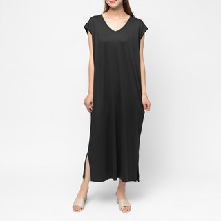 CARET 女士蓋肩長版連衣裙 V領 柔軟舒適, 均碼, 黑