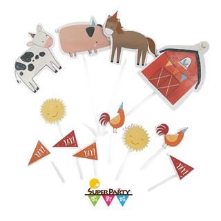 SUPER PARTY 派對城 蛋糕裝飾套裝, 12入, 動物農場 多色
