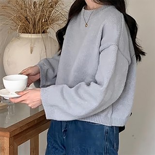 FB5002 奶茶系短版毛衣, 肩寬57cm 胸寬54cm 全長47cm 袖長42cm, 灰