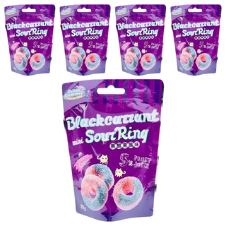 Juicee Gummee QQ軟糖 黑醋栗圈造型, 酸甜黑醋栗風味, Q彈圈圈造型, 5%果汁, 70g, 5包