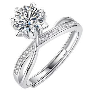 CF Diamond 女戒 莫桑鑽 D色 57個切面, 可調整, 星光雪花 銀色