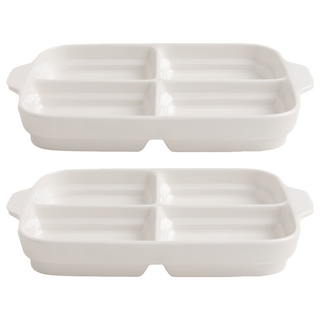 SSUEIM Easy&Good 4格長形陶瓷盤 17x26x3.5公分 白色, 2個