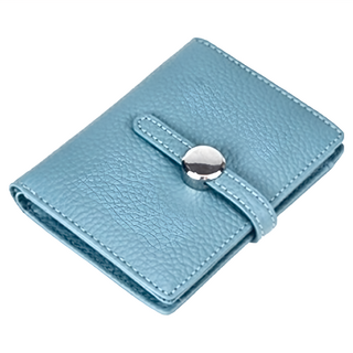 LIKE HOUSE 喜番屋 頭層牛皮抽繩短夾女夾, 8卡片位, 零錢卡包, LH847, 12 x 9 x 1.5cm, 天空藍