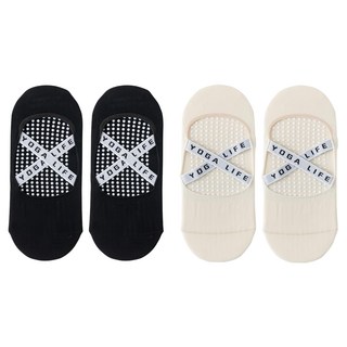 NicoFun 愛定做交叉彈力帶止滑襪 女襪 FYK24YOGA02 22~24.5cm 夏薄款 黑色 + 米色 2雙