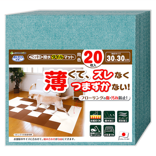 SANKO Okudake Kyuchaku 吸收式地墊 20入 防滑防水易清潔, 30 x 30cm, 藍綠色, 1組