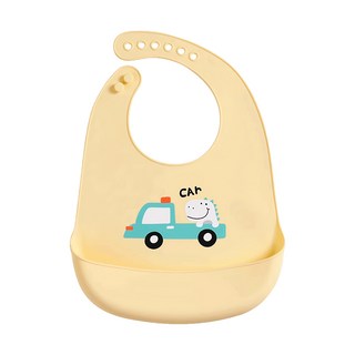 ONEDER 旺達棉品 嬰兒防水圍兜 食品級矽膠100% 尺寸23x31cm, 汽車 黃色, 1個, 1個