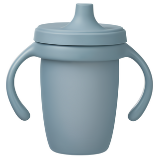b.box 矽膠鴨嘴杯 莫蘭迪藍 寶寶學習水杯 雙把手設計 訓練自主飲水, 240ml, 1個