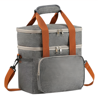 BRIVILAS 雙層大容量保溫保冷野餐袋 灰色, 27 x 18 x 29cm, 1個