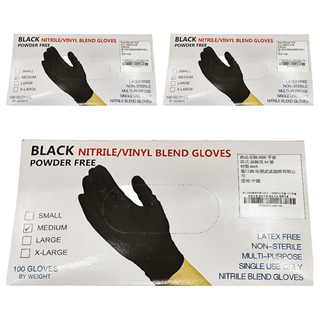 NBR 手套 寧靜黑 M號 一次性 無粉丁腈/乙烯基混合手套, 100個, 3盒