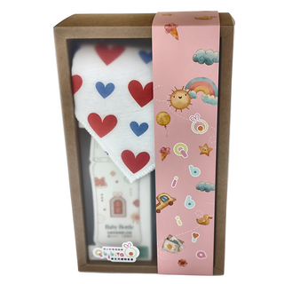 Qbibiya 平安小禮盒 含nac nac防脹氣玻璃寬口平安奶瓶 時尚吸水圍兜 十層紗純棉萬用巾