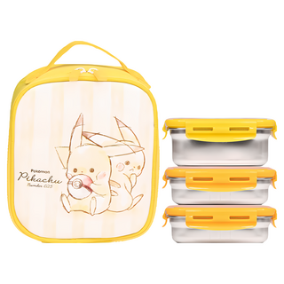 LiLFANT 不銹鋼便當盒 3個 + 保溫保冷袋組 1組, Pokémon