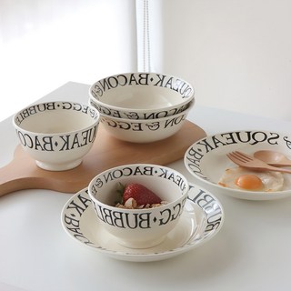 JUST HOME 法式奶油陶瓷碗盤6件組, 2個碗 + 2個麵碗 + 2個湯盤, 奶油白色, 1組