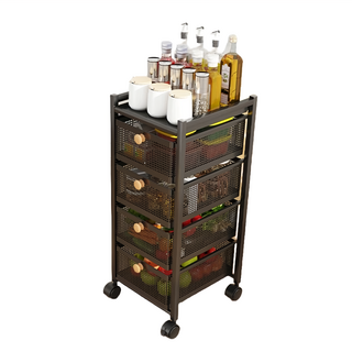 AOTTO 創意傢俱 工業風碳鋼 四層抽屜式收納推車 32.5*35.5*78.5CM 萬向輪*4, 黑色