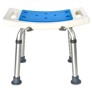 橙尚方型舒壓防滑加厚浴室椅 升級鋁合金款 A024, 白色 + 藍墊