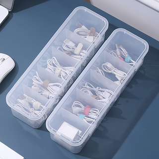 S&Q 防塵電纜5格收納盒 單一顏色 2個, 透明色