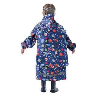 愛北鼻 領口加高兒童雨衣, 深藍滿印太空, XL