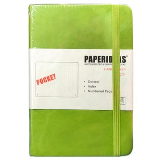 PAPERIDEAS A6 硬皮點陣筆記本, 188頁, 口袋本, 102x146mm, 牛油果綠, 1本