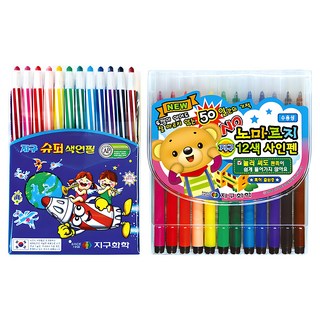 地球化學 12色超級彩色鉛筆 + 12色防乾簽字筆組合, 1組, 12色