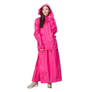 DongShen 東伸 裙襬搖搖女仕型套裝雨衣, 防曬防水, 輕盈速乾, 桃色, 2XL