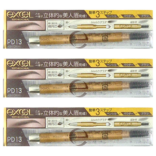 日本 excel 3合1持久造型眉筆, PD13亞麻灰, 3支