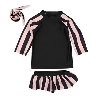 愛北鼻 女童長袖分體泳衣 長袖上衣 + 泳褲 + 髮帶