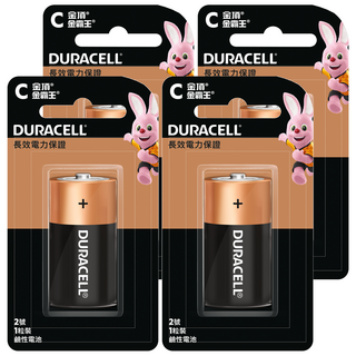 Duracell 金頂 鹼性電池 2號C 長效電力 適用於遙控器、玩具等, 4顆