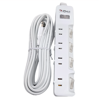iPlus 保護傘 5切4座防火抗雷擊180度插頭延長線 2孔, 4.5m, 白色, 1條