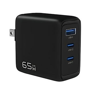 SEEK 65W GaN電源供應器 CU-P651 USB-A USB-C1/C2 折疊式插頭 迷你尺寸, 黑色, 1個