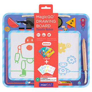 mierEdu 小畫家隨行磁性版, 創意玩具 附20張繪圖卡 4個模具, 34.2 x 4 x 29.8cm, 機器人, 1個