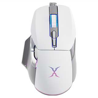 FOXXRAY 狐鐳 彩光星艦BM-88電競滑鼠, 環繞RGB, 7200DPI, 音樂同步, 七鍵可編程, 一千萬次點擊, FXR-BM88, 白色