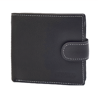 復古風縫線真皮 頭層牛皮 潮流商務 時尚百搭 手感舒適 質感十足, 黑色, 短夾