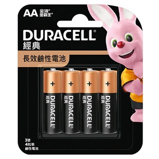 DURACELL 金頂 AA 鹼性電池，電力強勁，適用於多種家用電器，無添加水銀，環保安全, 4顆, 1組
