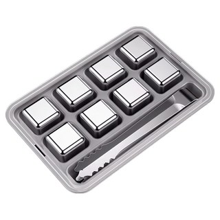 咪咪購物 304不鏽鋼冰塊組 (附贈盒子+夾子) | 環保不鏽鋼冰塊 威士忌冰塊, 8入