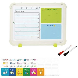 SONiC 日計劃雙面磁白板 含專用標記筆x1 日文磁鐵x21 空白磁鐵x11 白板筆x2 立白板器x1, 350*420*32mm, 1組