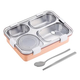Quasi 賞味304不鏽鋼分隔完美餐盒 Set 720ml 餐盒/ 130ml 小湯碗, 25 x 18 x 6.3cm, 粉色, 1個