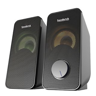 Soodatek 2.0聲道 炫彩LED 多媒體喇叭, USB供電, 3.5mm AUX, LED情境燈, SS0320-V202MLBK, 黑色