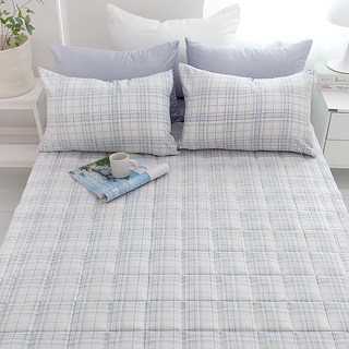 Bomonde 韓國製 柔軟水洗糖果格紋床墊, 藍灰色