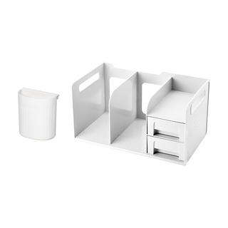 FAmILyLIFE 生活 桌面文件文具收納書架 附筆筒 A-169-W, 米灰色, 1組