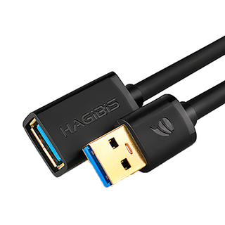 HAGiBiS 海備思 USB3.0公對母延長線 黑色, 1m, 1條