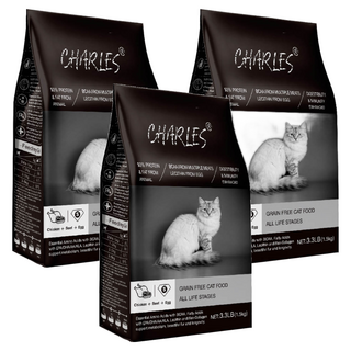 CHARLES 查爾斯 全齡貓 無穀貓糧, 鮮雞肉 + 牛肉 + 新鮮鱉蛋, 1.5kg, 3袋