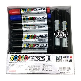 DONG-A 白板筆套裝 + 板擦 12色 無毒 韓國製造, 黑色 + 紅色 + 藍色, 24支