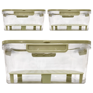 手提密封保鮮盒 PET+ABS+PP材質 寬提把 靈活卡扣 雙層分格, 3 個容器 + 3 個蓋子, 3個