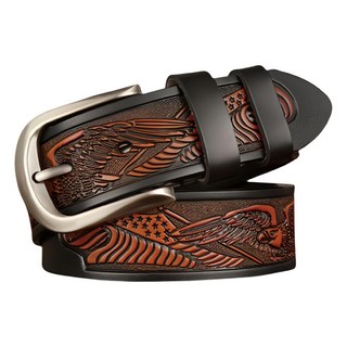 真牛皮男士皮帶 雄鷹雕花針釦腰帶 LL183, 黑色, 110 x 3.8cm, 1條